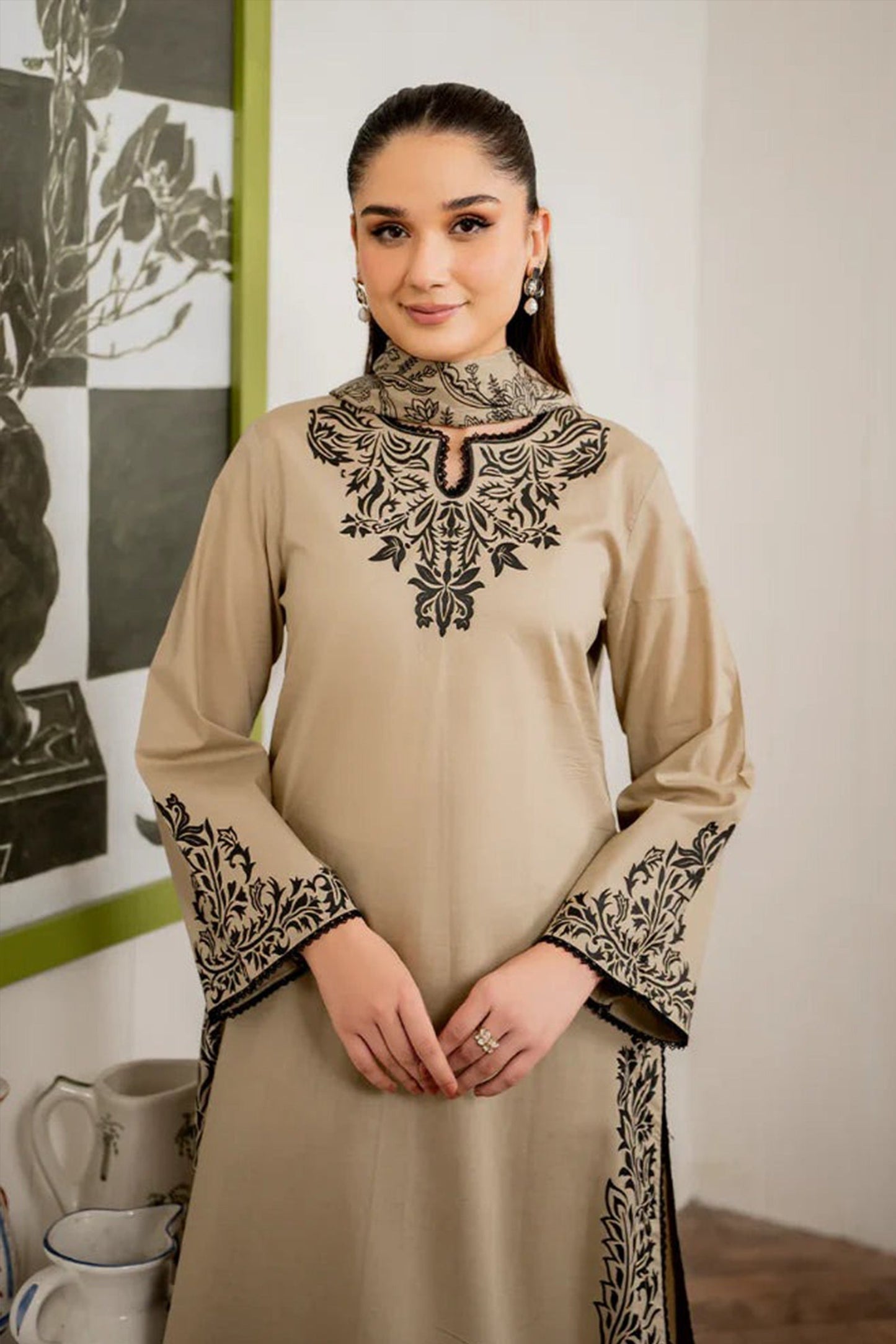 HL913-Winter 3PC Dhannak Embroidered suit with Printed Shawll