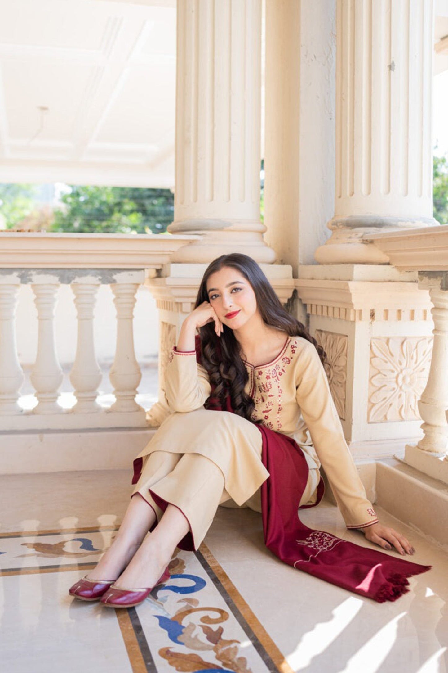 HL614-Winter 3PC Dhanak suit with Embroidered Shawll
