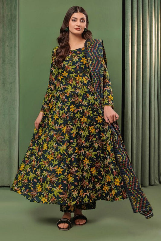 BQ02 Digital Print Linen Allover 3 Piece Unstitched
