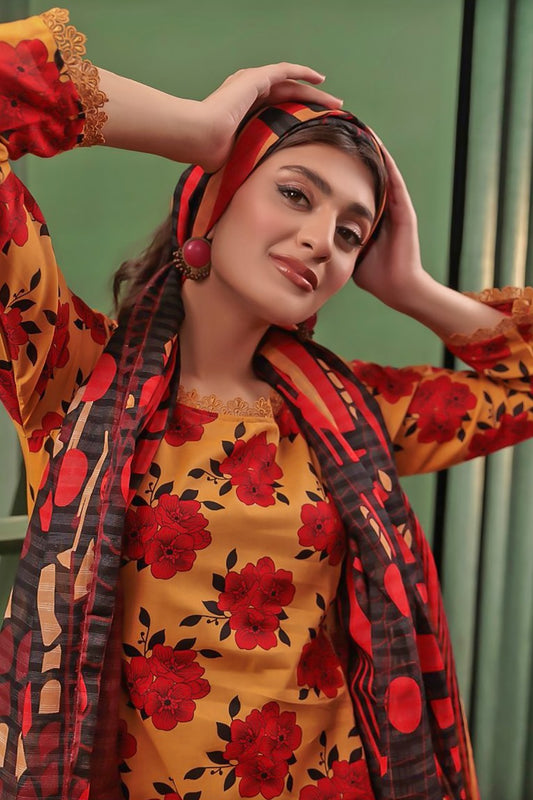 BQ06 Digital Print Linen Allover 3 Piece Unstitched