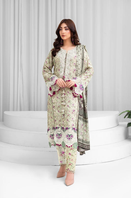 AY6 - Ladies Linen 3PC – Digital Print, Embroidery & Patch Work