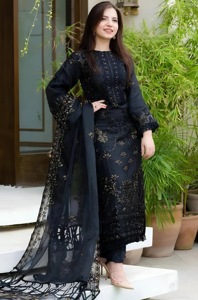 HL005-NISA - 3PC Lawn Embroidered Shirt With Chiffon Embroidered Dupatta