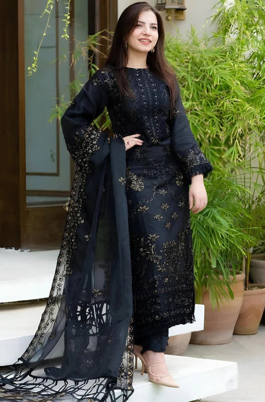 HL005-NISA - 3PC Lawn Embroidered Shirt With Chiffon Embroidered Dupatta