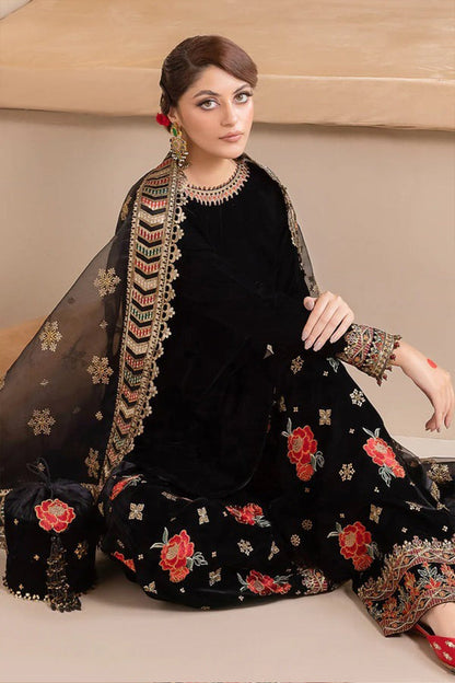 HL577 Embroidered Winter Velvet Dress With Organza embroidered Dupatta