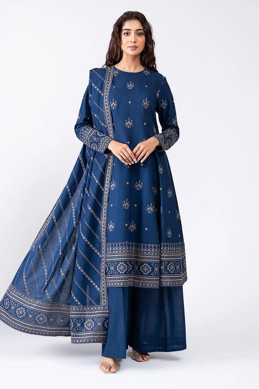 HL578-Winter 3-Pc Embroidered Dhanak Suit with Heavy Embroidered Dhanak Shawll