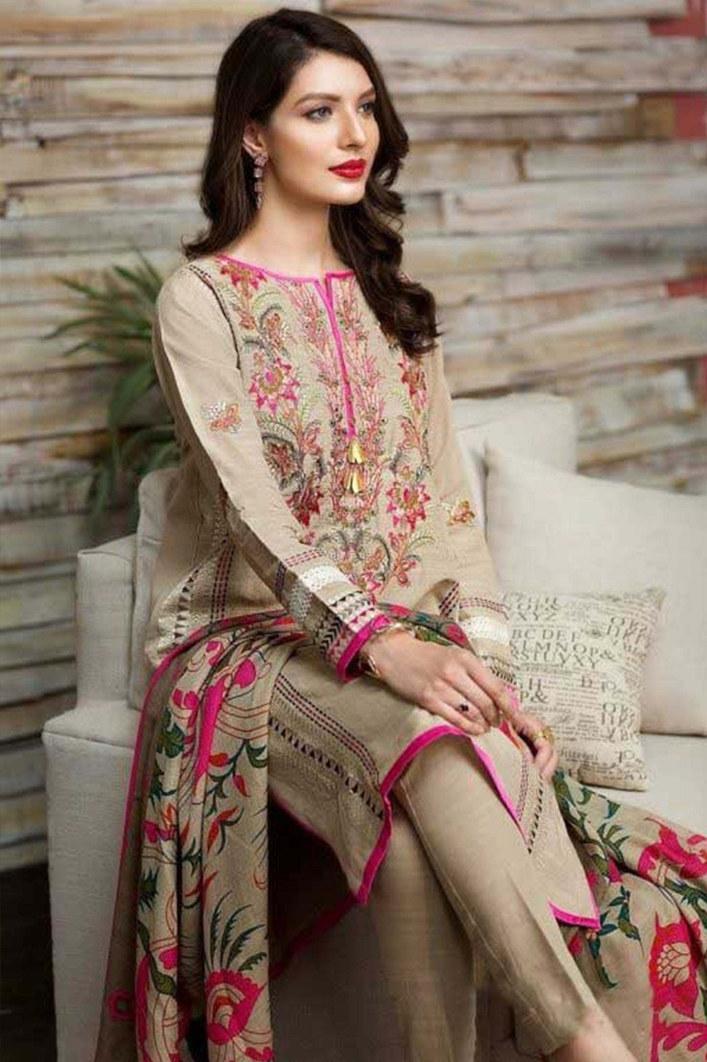 HL525-Winter Embroidered khaddar 3pc With Wool Shawll