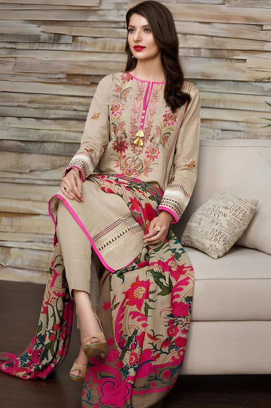 HL525-Winter Embroidered khaddar 3pc With Wool Shawll