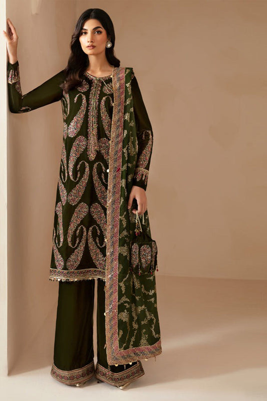 HL1106-Winter Embroidered Velvet Dress With Organza Embroidered Dupatta