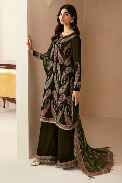 HL1106-Winter Embroidered Velvet Dress With Organza Embroidered Dupatta