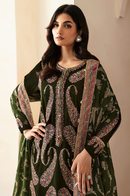 HL1106-Winter Embroidered Velvet Dress With Organza Embroidered Dupatta