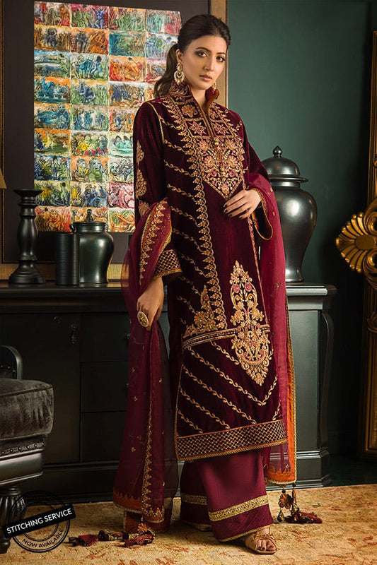 HL1113-Winter Embroidered Velvet Dress With Organza embroidered Dupatta
