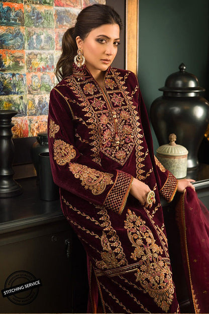 HL1113-Winter Embroidered Velvet Dress With Organza embroidered Dupatta