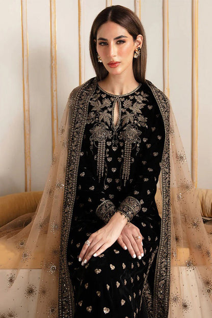 HL1114-Velvet Winter Embroidered 3 Piece Dress With Organza embroidered Dopata