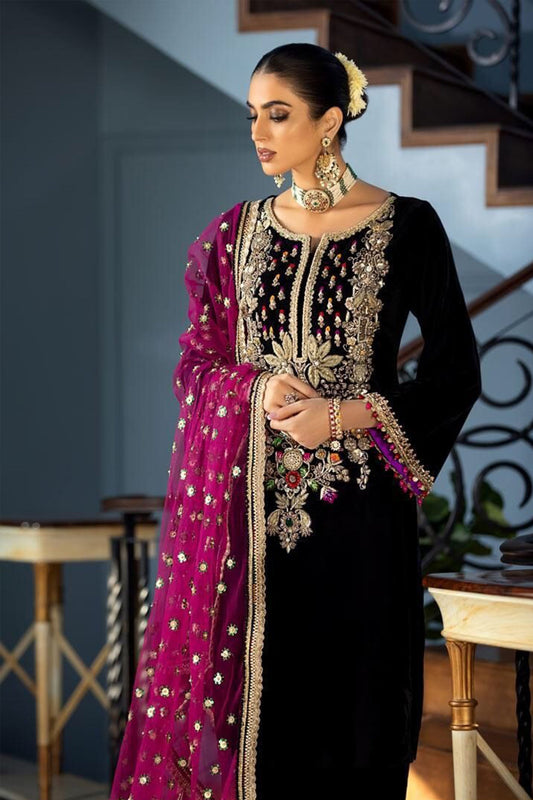 HL1115 -WINTER Velvet Embroidered with Embroidered duppatta Winter Collection