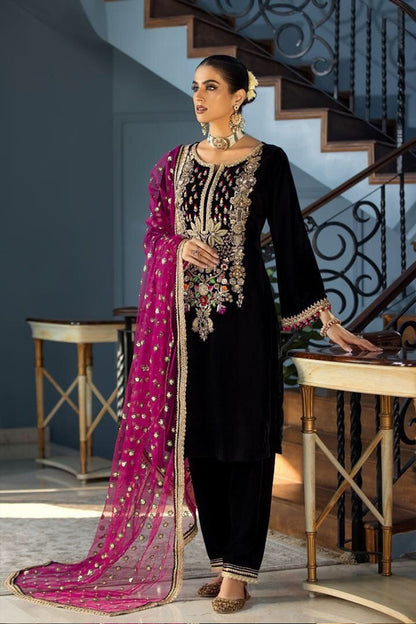 HL1115 -WINTER Velvet Embroidered with Embroidered duppatta Winter Collection