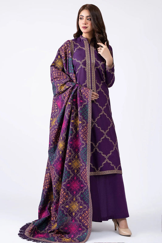 HL603-Winter 3-Pc Embroidered Dhanak Suit with Heavy Embroidered Dhanak Shawll