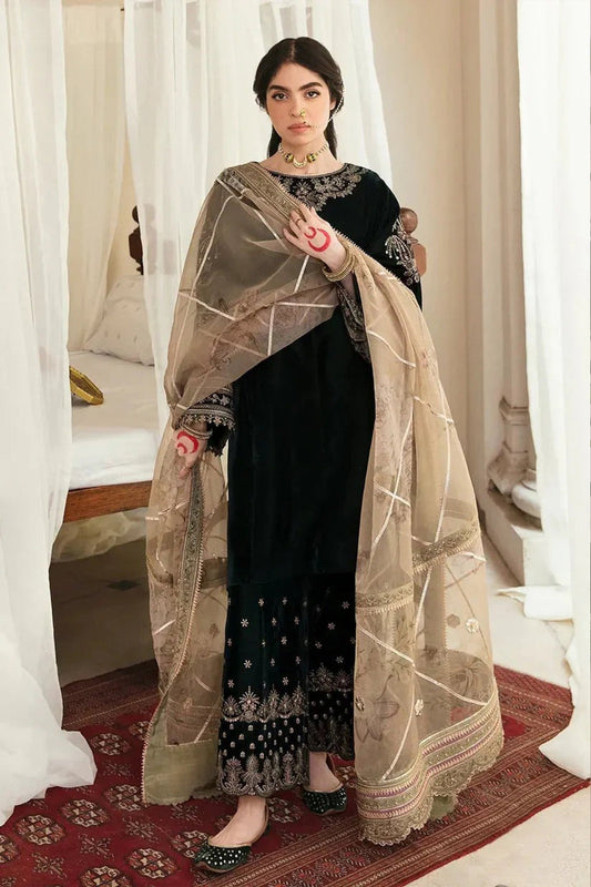 HL1118-Winter Embroidered Velvet Dress With Organza Embroidered Dupatta