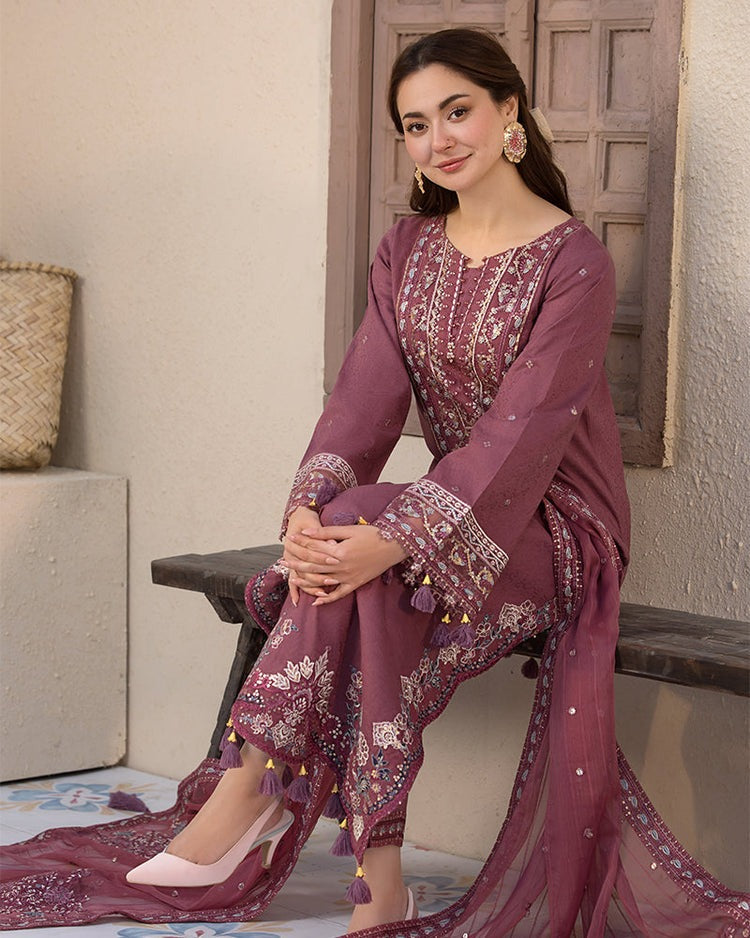 HL1125-3PC DHANAK EMBROIDERED SHIRT WITH DHANAK EMBROIDERED SHAWL