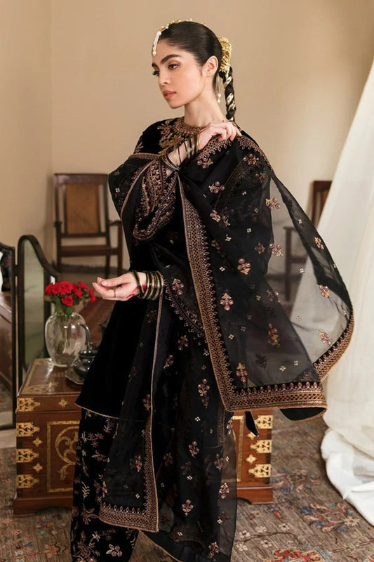 HL563-Winter Embroidered Velvet Dress With Organza Embroidered Dupatta