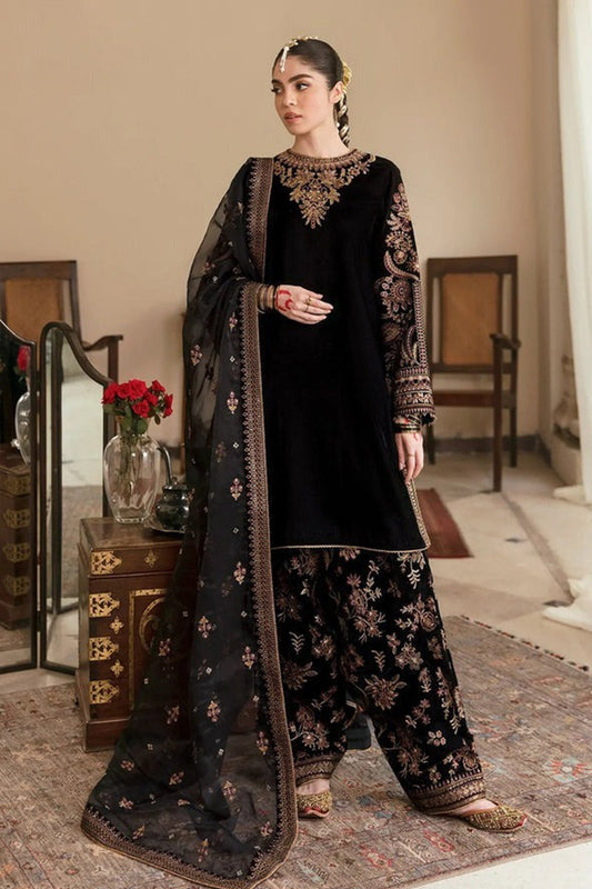 HL563-Winter Embroidered Velvet Dress With Organza Embroidered Dupatta