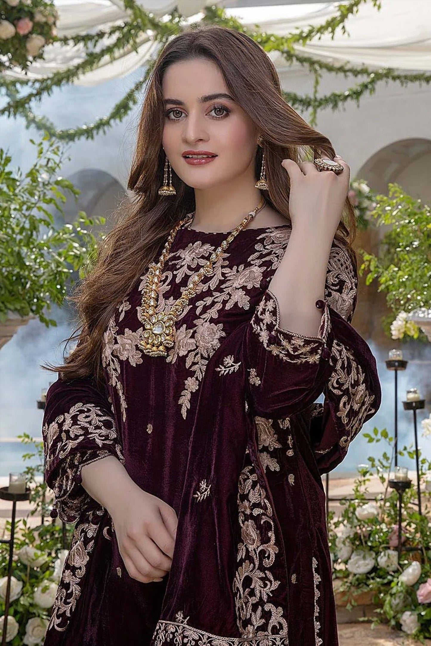 HL401-WINTER Embroidered Velvet Three piece With Velvet Shawl Winter Collection