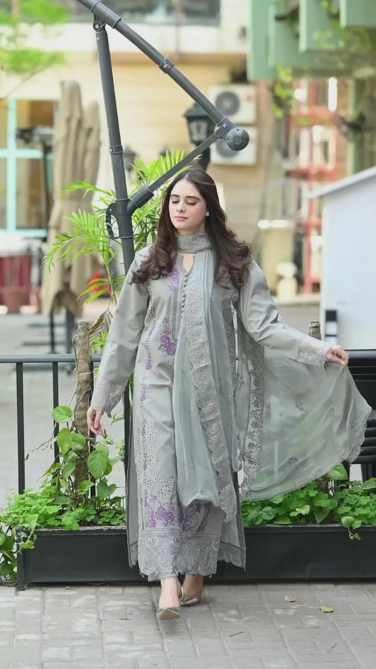 HL1047 -SUMMER  Mushq - 3PC Lawn ChickenKari Embroidered Suit