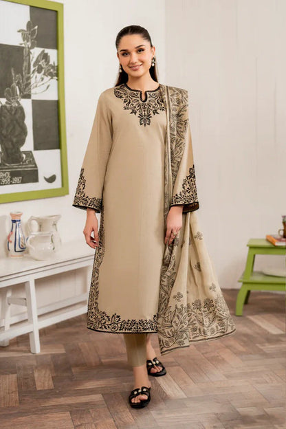 HL913-Winter 3PC Dhannak Embroidered suit with Printed Shawll