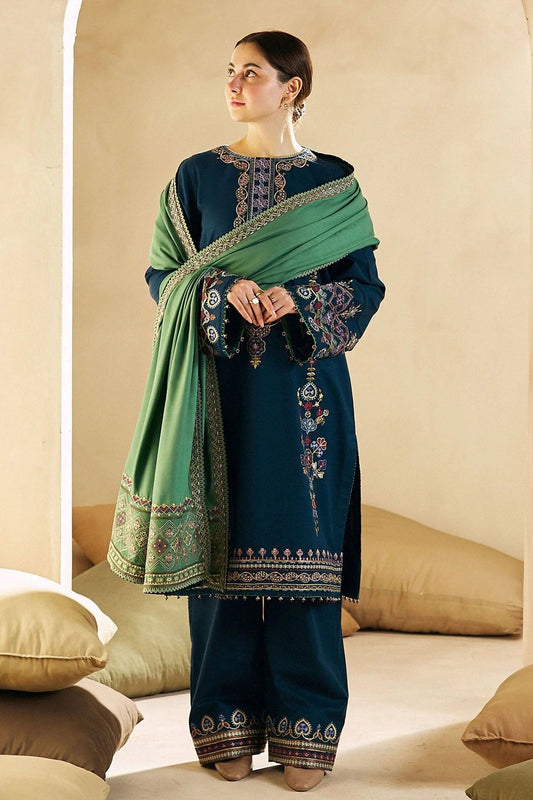 HL590-Winter 3-Pc Embroidered Dhanak Suit with Heavy Embroidered Dhanak Shawll