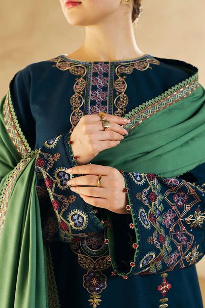 HL590-Winter 3-Pc Embroidered Dhanak Suit with Heavy Embroidered Dhanak Shawll