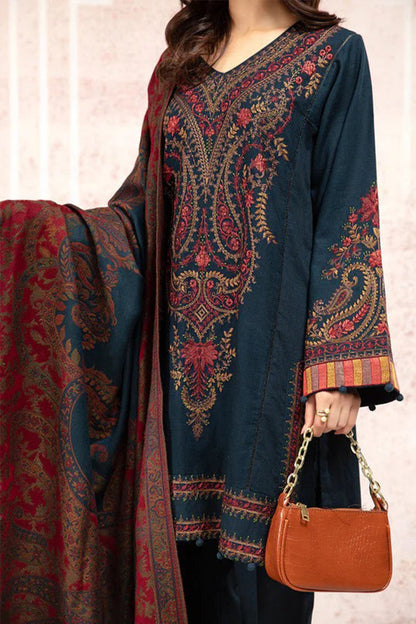 HL582-Winter 3PC Khaddar Embroidered Suit with Printed Wool Shawll