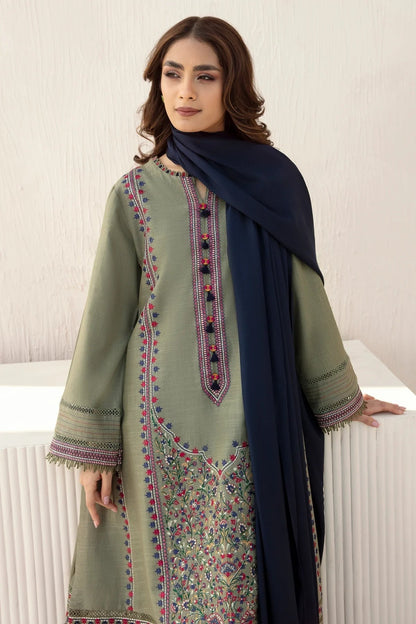 HL550-3pc Winter Embroidered khaddar Shirt With Bumble Wool Shawll