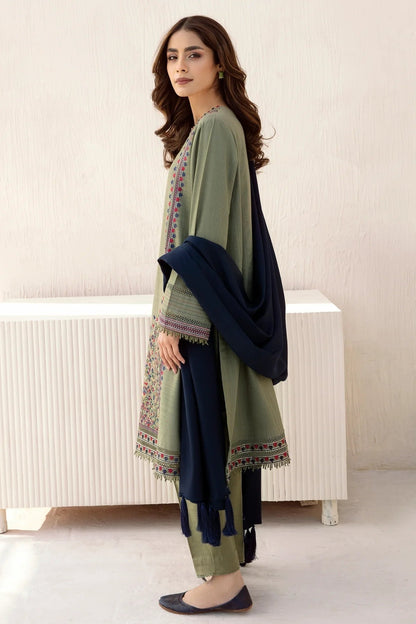HL550-3pc Winter Embroidered khaddar Shirt With Bumble Wool Shawll