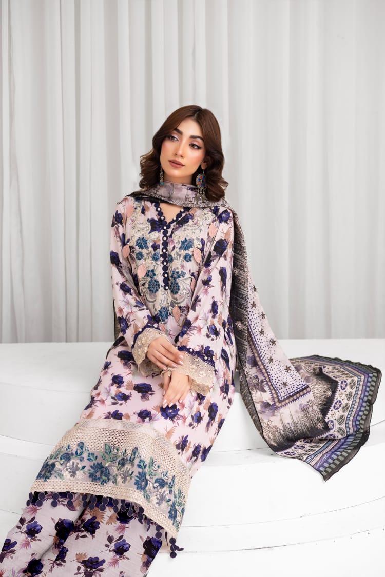 AY3 - Ladies Linen 3PC – Digital Print, Embroidery & Patch Work
