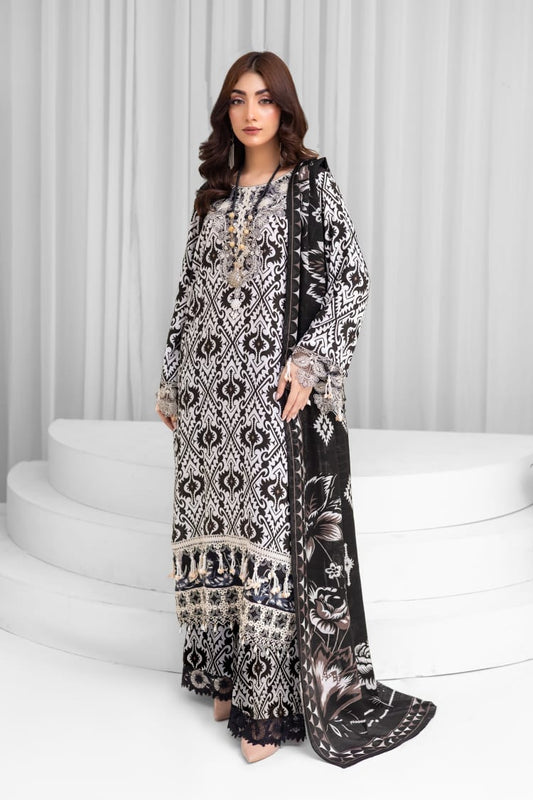 AY5 - Ladies Linen 3PC – Digital Print, Embroidery & Patch Work