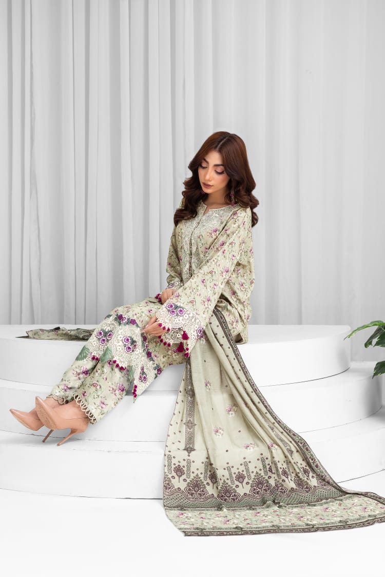 AY6 - Ladies Linen 3PC – Digital Print, Embroidery & Patch Work
