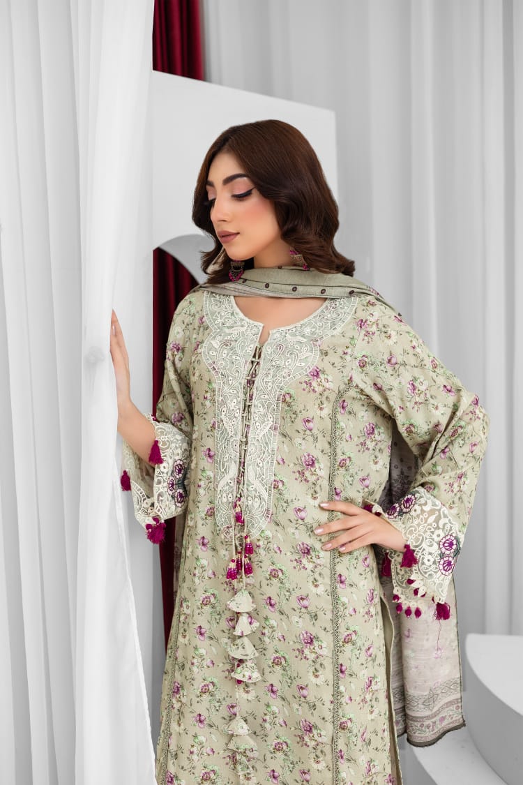 AY6 - Ladies Linen 3PC – Digital Print, Embroidery & Patch Work