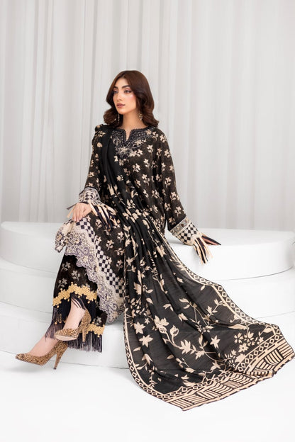 AY1 - Ladies Linen 3PC – Digital Print, Embroidery & Patch Work