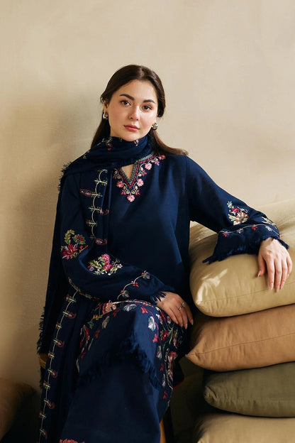HL601-Winter 3-Pc Embroidered Dhanak Suit with Heavy Embroidered Dhanak Shawll