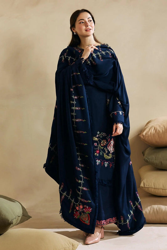 HL601-Winter 3-Pc Embroidered Dhanak Suit with Heavy Embroidered Dhanak Shawll