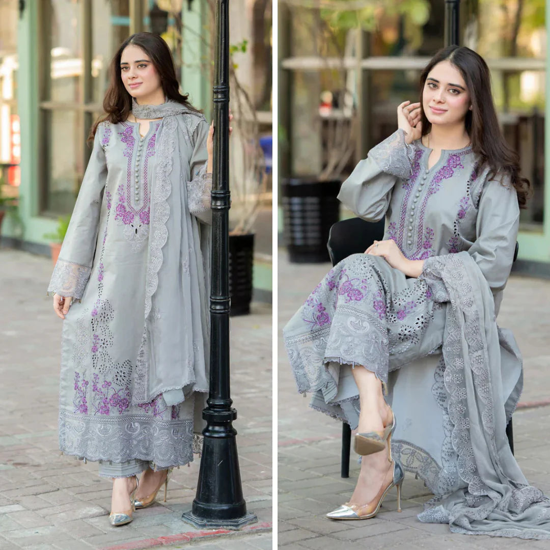HL1047 -SUMMER  Mushq - 3PC Lawn ChickenKari Embroidered Suit