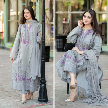 HL1047 -SUMMER  Mushq - 3PC Lawn ChickenKari Embroidered Suit