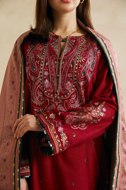 HL602-Winter 3-Pc Embroidered Dhanak Suit with Heavy Embroidered Dhanak Shawll